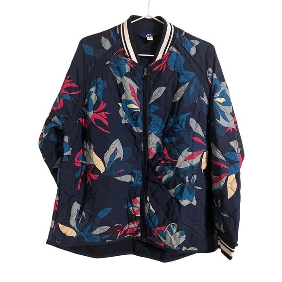 Joy Lab Floral Quilted Bomber Jacket XL Blue Retro Classic Preppy Modern Artsy - Picture 1 of 10